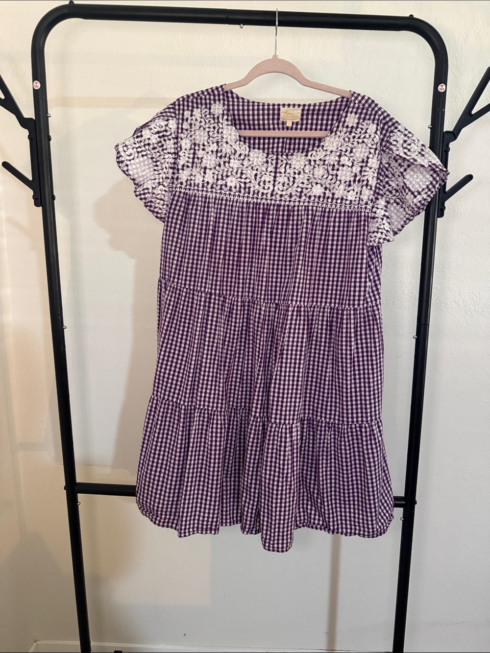 Layerz Clothing - Purple Gingham Embroidered -  Women’s size medium - Game Day 💜
